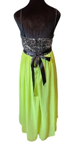 NEW City Studio Neon Yellow Metallic Silver Sequin Hi Lo Bustier Formal Dress Size undefined