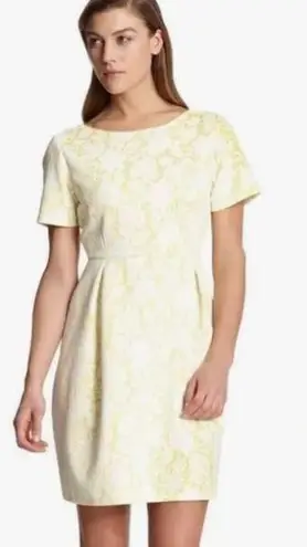 Robert Rodriguez Skye Lace Overlay Sheath Dress L Yellow White V Back Pockets