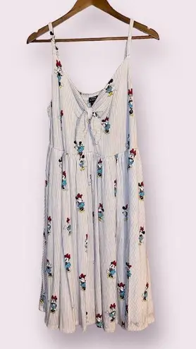 Her Universe Disney Retro Minnie Mouse Bow Front Grey Stripe Dress - siz…