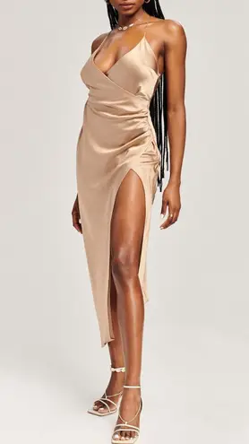 The Sei Strappy Gathered Silk Gown Champagne Satin Women's Size 4 Midi Brown - Image 3