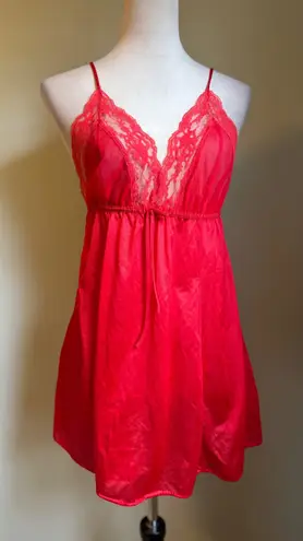 Tres Chic Red Lace Med Babydoll Chemise Nightie Lingerie top vintage sexy glam