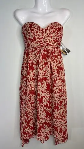 Donna Ricco Pomegranate Floral Silk Sweetheart Neck Empire Waist Dress Women's 8