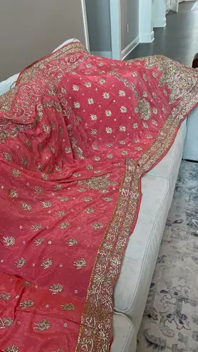 Pakistani indian heavy wedding full set dress /sari Pink