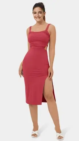 Halara  NWT Ruched Backless Crisscross Lace Up Split Bodycon Midi Dress Size M