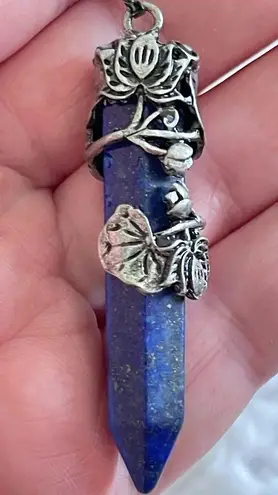 Wire wrapped Lapis lotus sword pendant, amulet, meditation Blue