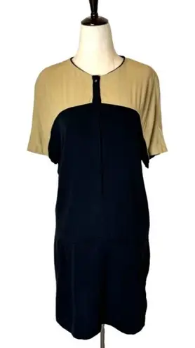 ALC Frank ALC Dress Women 8 Tan Black Silk Colorblock Short Sleeve Shift Mini Luxury