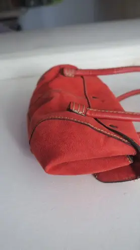 Mini flap over purse handback pocketbook velvety bag in red.