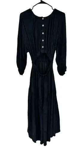 ASTR THE LABEL Long Black Maxi Dress Blouson Sleeves Cutout Button Back Size M Size M