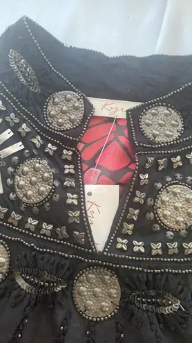 Kyra Kreations blouse sheer butterfly wing sleeves embellished Sz SM NWT sample