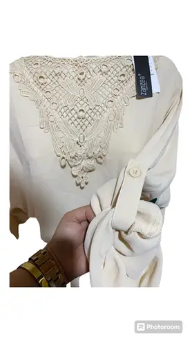 Zanzea NWT Collection Beige bone Asymmetric Tunic blouse front detail Women S