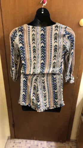 Hem & Thread Blue Print 3/4 Sleeve Romper