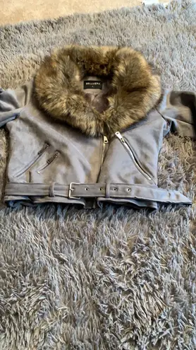 EUC Bellivera grey faux suede leather jacket with removable collar size large Gray