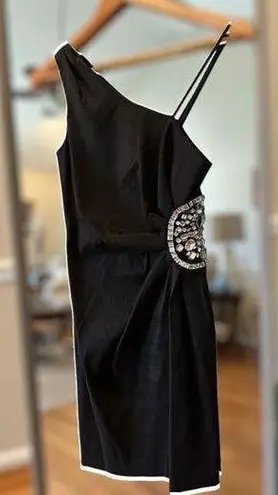 Betsy and Adam Formal Cocktail One shoulder Dress, Size S, Black and Silver