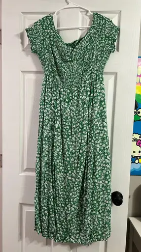 Amazon Boratat Green White Floral Off Shoulder Slit Maxi Dress