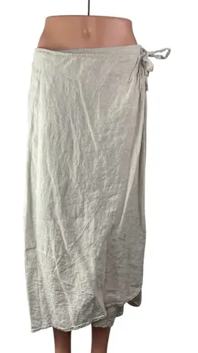 Oysho Women's Gray 100% Linen Tie High Waisted Straight Midi Wrap Skirt Size M