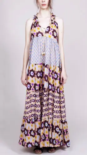 Yvonne S Sleeveless Maxi Hippy Dress Size Medium Tiered Cotton Voile