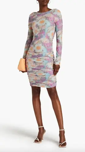 ROTATE BIRGER CHRISTENSEN Ulla Ruched Long Sleeve Bodycon Dress Super Pink Print Size 4