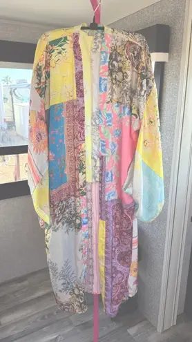 Intimately Free People Patchwork Floral Kimono M/L Open Front Duster Boho Jacket Yellow - Image 1