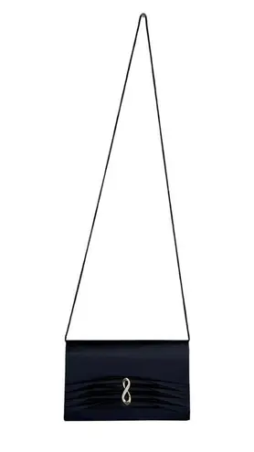 Vintage 60s Black Satin Pleated Purse Clutch Gold Tone Rhinestone Infinity Clasp