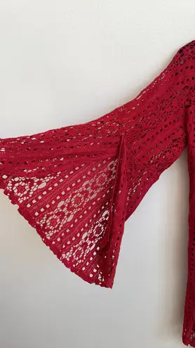 Jen's Pirate Booty Jen’s Pirate Booty red lace bell sleeve blouse S