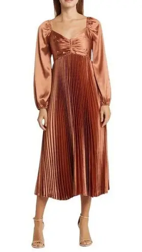 ZOE AND CLAIRE Long Sleeve Pleated Midi Dress in Sienna Size M