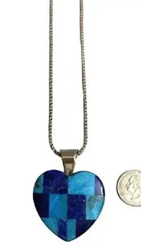 Jay King DTR Lapis Lazuli Turquoise Mosaic Inlay Heart Pendant Necklace 925
