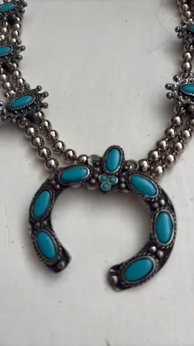 Vintage Southwestern/Navajo Style Silver & Turquoise Squash Blossom Necklace