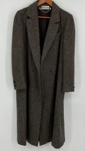 Vintage Ashley Scott Wool Blend Herringbone Tweed Blazer Coat Double Breasted Brown Size M