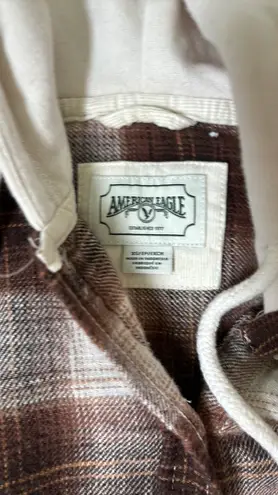 American Eagle Flannel Hooded Button Up Brown