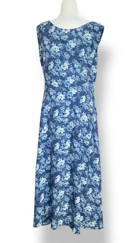 Vintage 90s Rampage Blue Granny Floral Sleeveless Midi Dress Flowy Romantic Size M