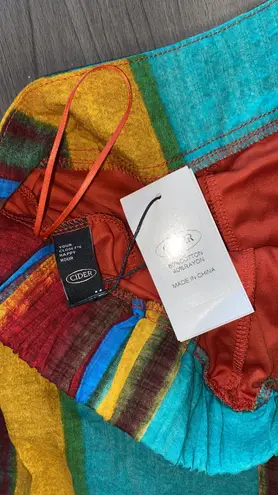 Cider Medium Boho Teal Red Green Multi Smocked Bandeau Top and Wide Pants Set