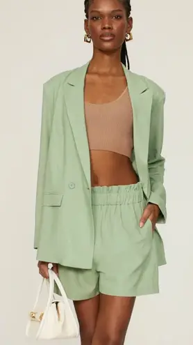 Thakoon Collective Blazer Womens 6 Green Oversized Jacket Linen Blend Career