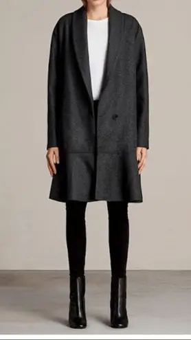 ALLSAINTS NWT Charcoal Gray Grace Ruffle Wool Coat