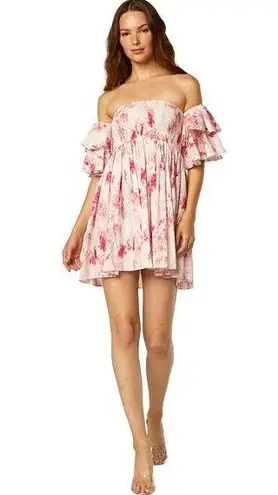 Misa Dina Pink Abstract Rose Floral Off Shoulder Mini Dress Size Extra Small
