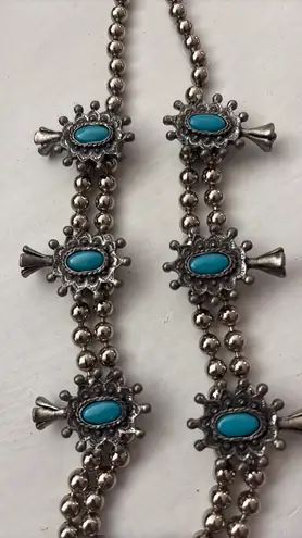 Vintage Southwestern/Navajo Style Silver & Turquoise Squash Blossom Necklace