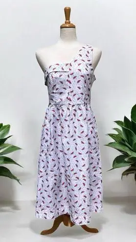 HD in Paris Anthropologie Watermelon Midi Dress Sz 8 White One Shoulder Fruit
