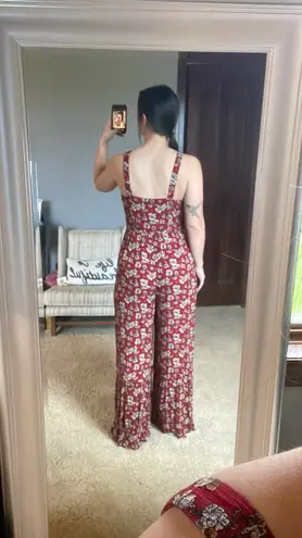 American Eagle Red Floral Jumpsuit