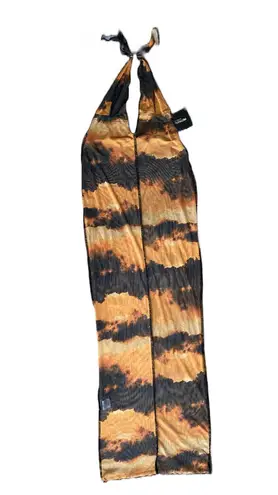 Pretty Little Thing NWT  Orange Tie Dye Print Sheer Mesh Halterneck Tie Back Maxi Dress 🔥