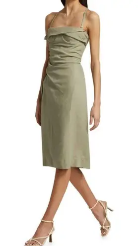 Jacquemus Linen La Robe Laurier Midi Dress Sage Green