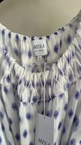 MISA Los Angeles NWT MISA Artemis Off-the-shoulder Belted Chiffon Dress In White Evil Eye