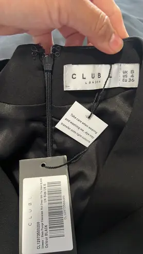 Club L London ODESSA BLACK PLUNGE SLEEVELESS MIDI DRESS WITH TIE WAIST