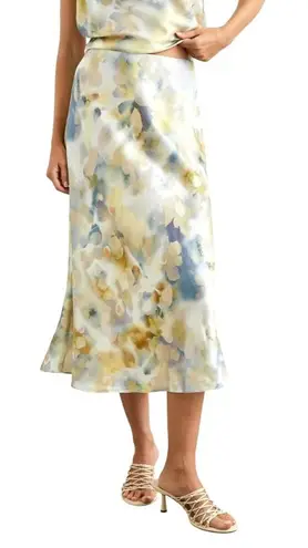 Rails Skirt Women XXS Ivory Satin Floral Diffused Blossom Anya Midi Boho Artsy