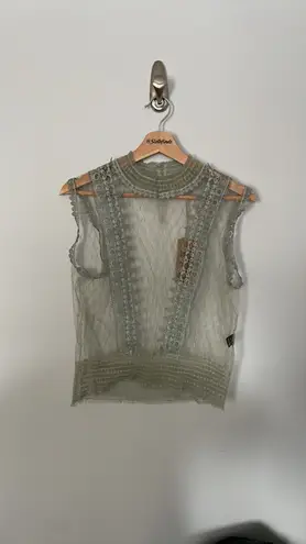 POL Sheer Antique Style Lace Sleeveless Top - Cream and Blue- Size Small- NWT - Image 10