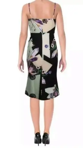 Bariano Australia Black Floral Tulip Hem Sheath MIDI Dress Size L
