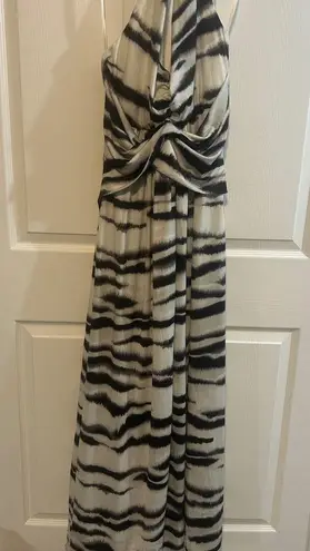 Boston Proper Black and White Ruched Halter Maxi Dress