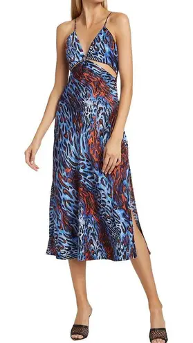 Jonathan Simkhai Standard Eliza leopard print cutout satin midi slip dress large