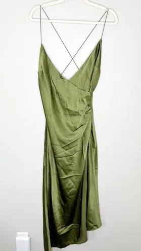 SER.O.YA Retreofete Emma Chartreuse Green Silk Slip X Back Dress Large NEW $395