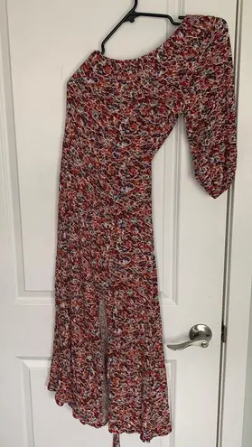 American Eagle Women’s XS  Multi Floral One Shoulder Slit Tie Waist Midi Dress