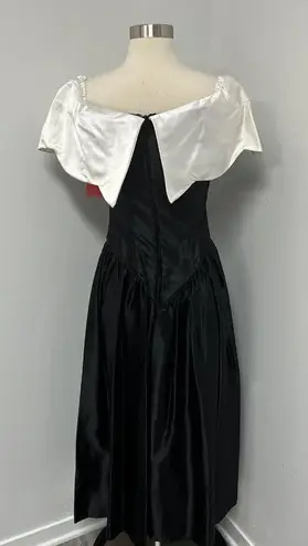 Vintage 80s NOS Womens Prom Dress Size 3/4 Black White Satin Long Formal Flaws
