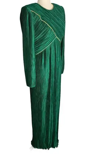 Vintage 80s George F Couture Evening Dress S Green Accordion Pleats Designer Zip